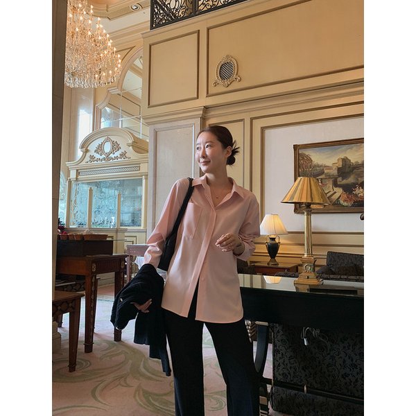 링클프리 랩버튼 블랑셔츠_PEACH PINK