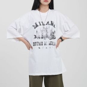 여성 빅사이즈 캐쥬얼 여름 커플 오버핏 레터링 캐릭터 박스 롱 반팔 티셔츠 밀라노_P393907293