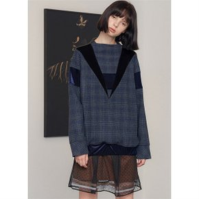 VELVET DETAILED BLOUSON CHECK SWEATER (1984683)