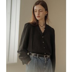 Race texured frill blouse_Black