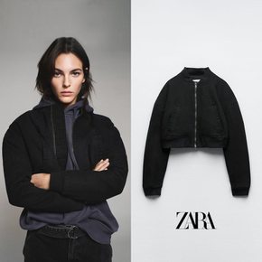 ZARA 자라 블랙 퀼팅 데님 크롭 점퍼 9632 243