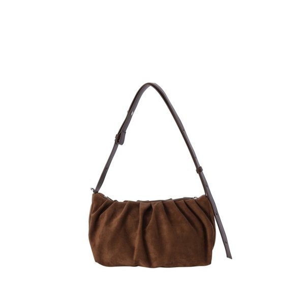 SHIRRING SHOULDER AND CROSS BAG BROWN
