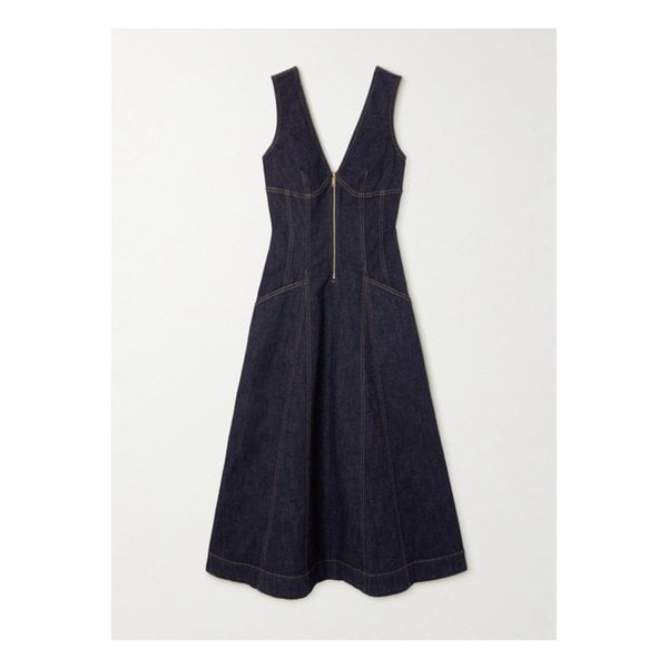 패널 데님 미디 드레스 블루 46376663162843248