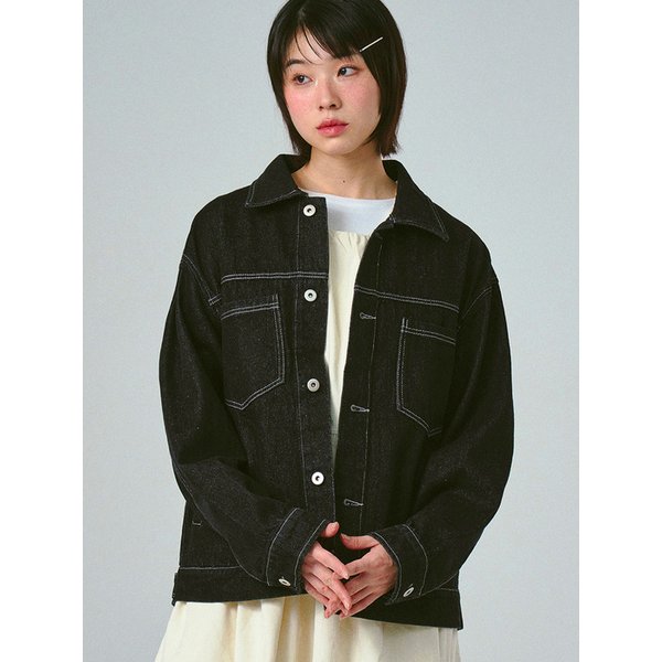 [UNISEX]스티치 워싱 데님자켓
