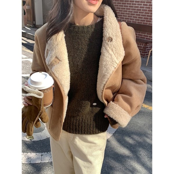 브러시 울헤어리 니트_MOSS KHAKI