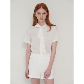 White Flame_Short-Sleeved Ribbon Tie Blouse