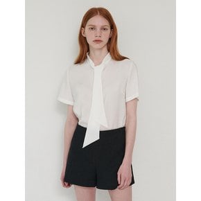 White Flame_Short-Sleeved Ribbon Tie Blouse