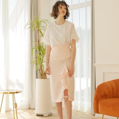 [와드로브] CHECK RUFFLE SLIT SKIRT_PINK(1)