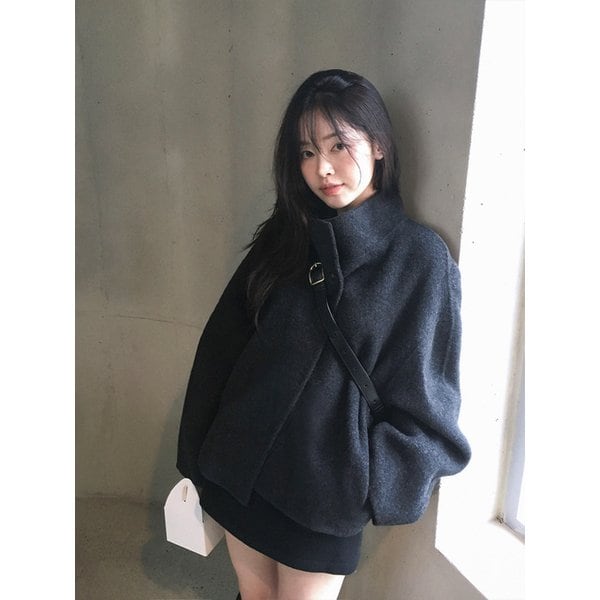 핸드메이드 하이넥 울 숏코트 CHARCOAL