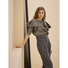 High Waisted Black Bead Trimmed Wool Pants