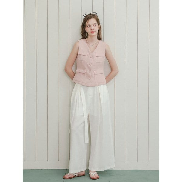 DD_Button tweed sleeveless vest_PINK