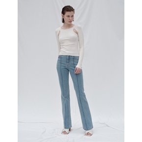 DENIM PINTUCK FLARED PANTS (BLUE)