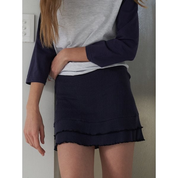 Wave Frill Cotton Skirt_Navy