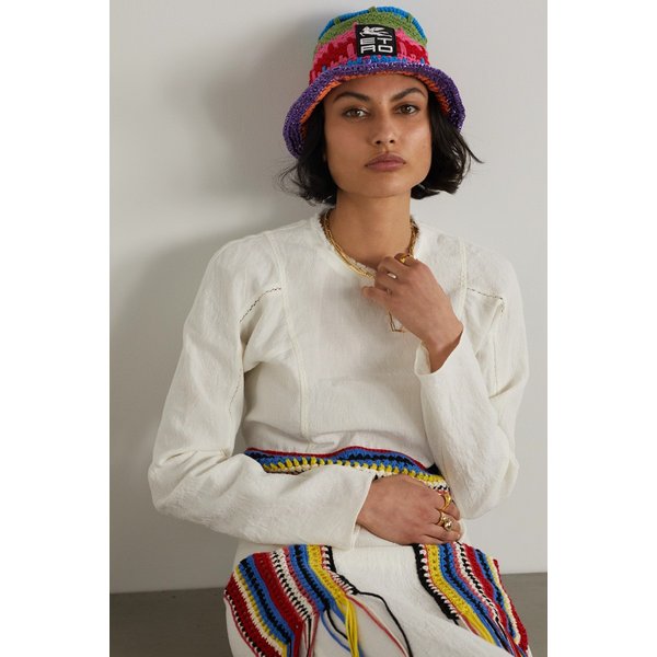 Appliquéd Crocheted Cotton-blend Bucket Hat 핑크 20346390236420127