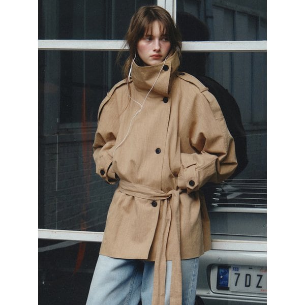 Linen Blend High-neck Half Trench Coat_CTO152(Beige)