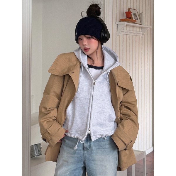 Linen Blend High-neck Half Trench Coat_CTO152(Beige)