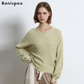 골지 V넥 볼륨 슬리브 니트 (택가격 89000원)