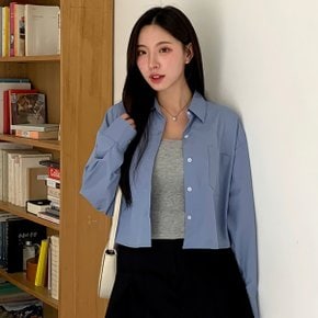 여성 가을 카라넥 원포켓 크롭 루즈 셔츠