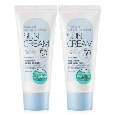 바세린 내추럴 UV 쉴드 선크림 60g 2개+마스크팩 3매 / SPF50+ PA++++