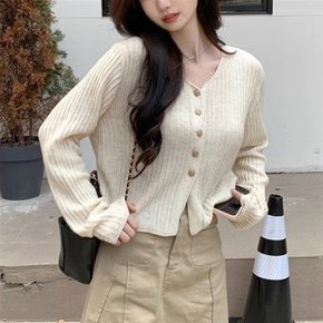 4컬러 미니멀 골지 세미 크롭 가디건