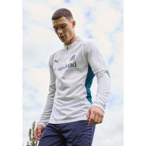 5207232 Puma OLYMPIQUE MARSEILLE TRAINING 1/4 ZIP - Club wear white/ocean tropic