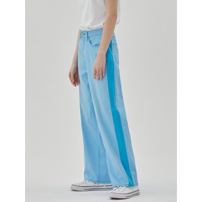 DENIM COLOR SIDE BLOCKING WIDE PANTS BLUE