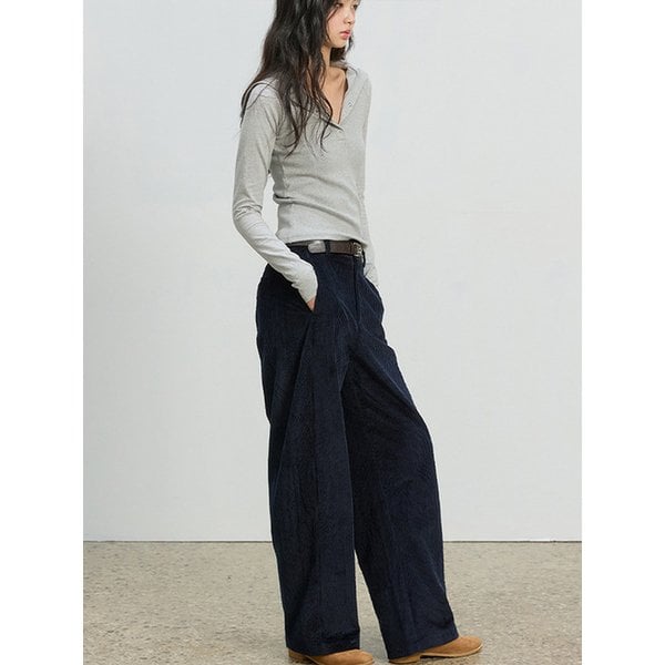 CURVED CORDUROY PANTS DEEP NAVY