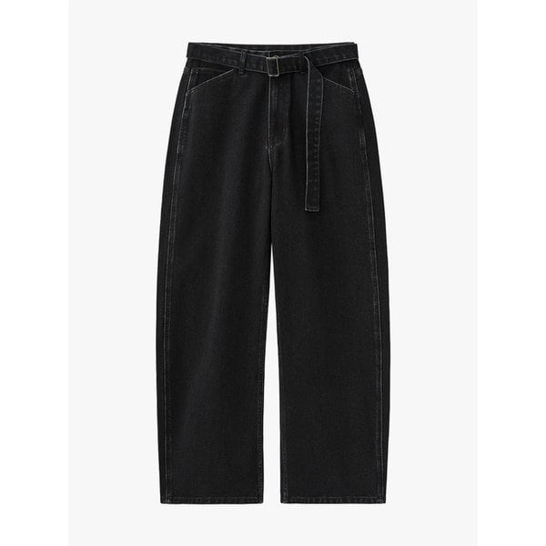 (우먼)벨티드 워싱 커브드 팬츠 블랙