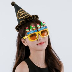 POP 메탈릭 생일 고깔 모자 블랙 기념일 축하 소품