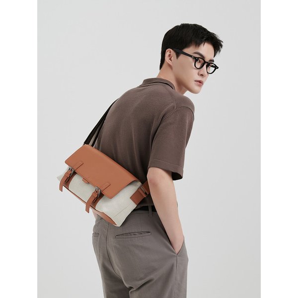 [리퍼브] Polygon double belt  EW messenger [BEIGE COMBO]