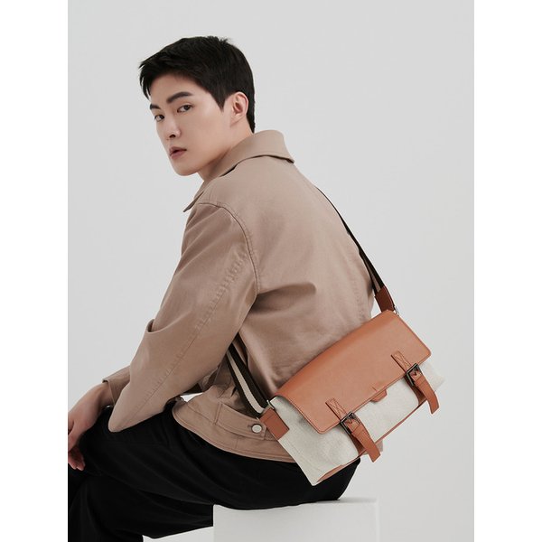 [리퍼브] Polygon double belt  EW messenger [BEIGE COMBO]