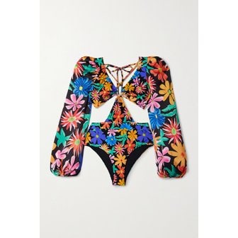 PATBO 팻보 애스터 크레이프 드 신 패널 컷아웃 플로럴 프린트 스윔수트 블랙 42247633207906421