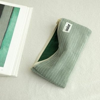 텐바이텐 ouior flat pencil case - corduroy warm mint (topside zipper)