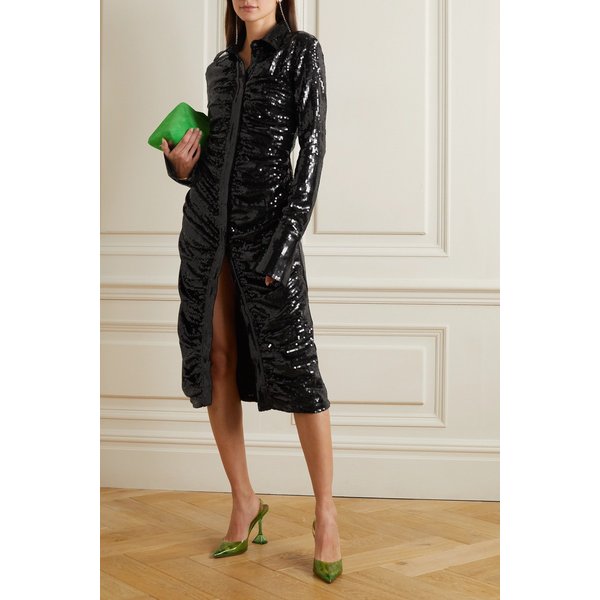 리차드퀸 주름 시퀸 스트레치 저지 미디 드레스 블랙 1647597302578447