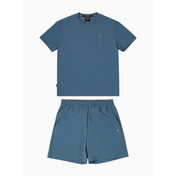 트리코트 에어쿨러 루즈핏 A로고 반팔 반바지 세트 더치블루(남녀공용)