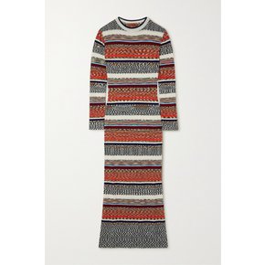 Striped Wool-blend Maxi Dress 오렌지 43769801095590404