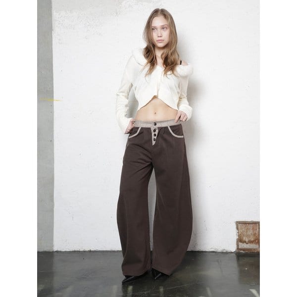 레이어드 버튼 웨이스트 커브드 와이드 팬츠 (2 Colors)