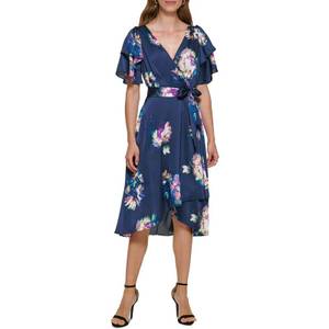 DKNY 3966100 DKNY Womens Floral Faux Wrap Midi Dress