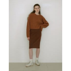 Merino wool H-line mid knit skirt (BROWN)