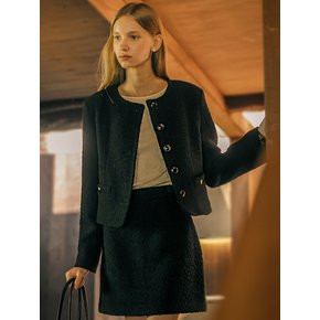 Dylan wool boucle collarless jacket_Black