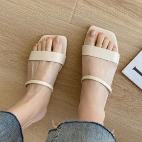 여자 더블 스트랩 미색 미니멀리즘 검정 슬리퍼