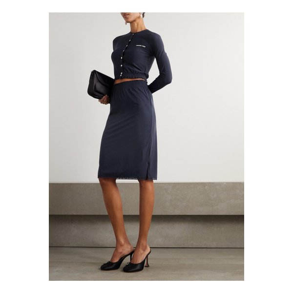 레이스 트리밍 스트레치 저지 미디 스커트 네이비 1647597359352071