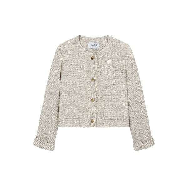 set-up cropped round-neck tweed jacket-U1C31WJK010