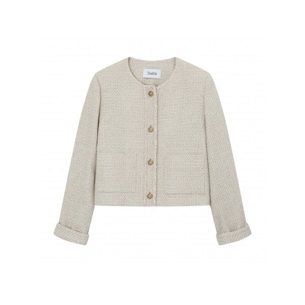 set-up cropped round-neck tweed jacket-U1C31WJK010