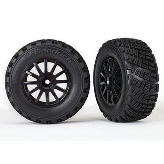  AX7473T Tires/wheels, assembled, glued black wheels,gravel pattern tires,foam inserts)(2)