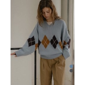 Wool blended argyle v-neck knit [TIWT02SW05]_2color