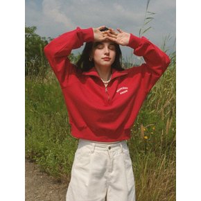 Half Zip Collar Embroider Sweatshirt - Red