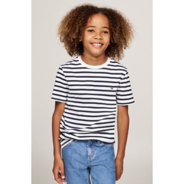 타미힐피거키즈 25년 S/S      T42F1KKO320BT4      [SET] 2PACK 반팔 티셔츠 (화이트/스트라이프)