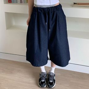 데님 와이드 반바지 밴딩 스트링 포켓 7부 팬츠 여름 버뮤다 청바지_P431262235