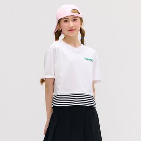 여아 스트라이프 배색 레이어드 반팔 T shirt_P362805883